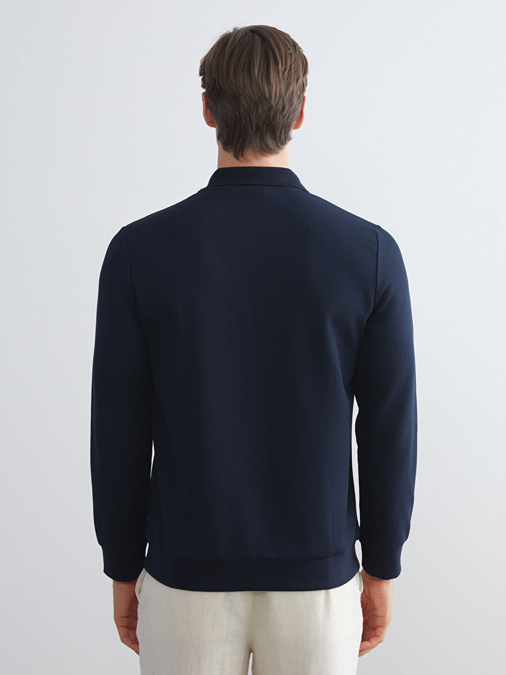 Lacivert Polo Yaka Uzun Kollu Erkek Sweatshirt-6