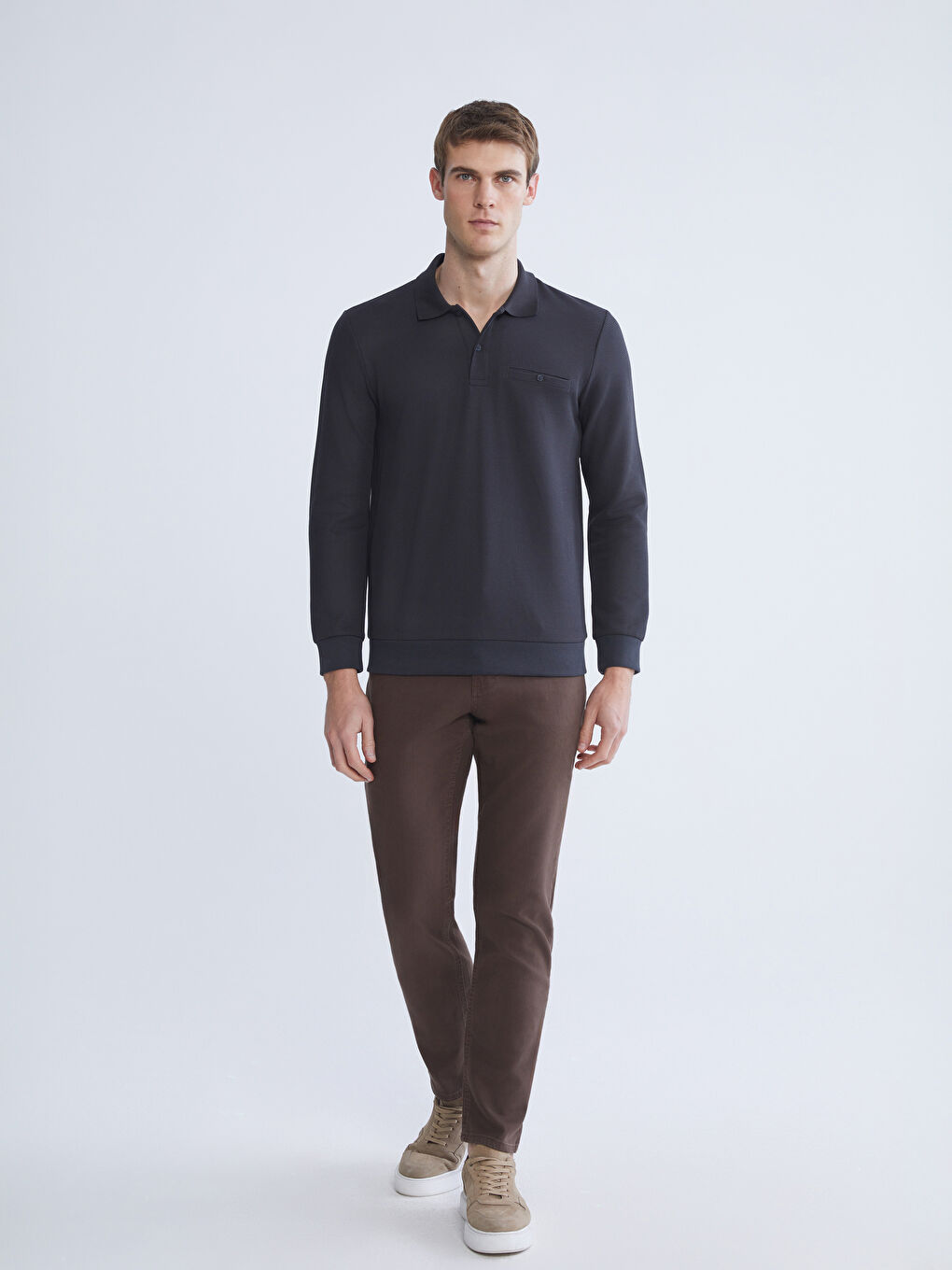 Antrasit Polo Yaka Uzun Kollu Erkek Sweatshirt-2