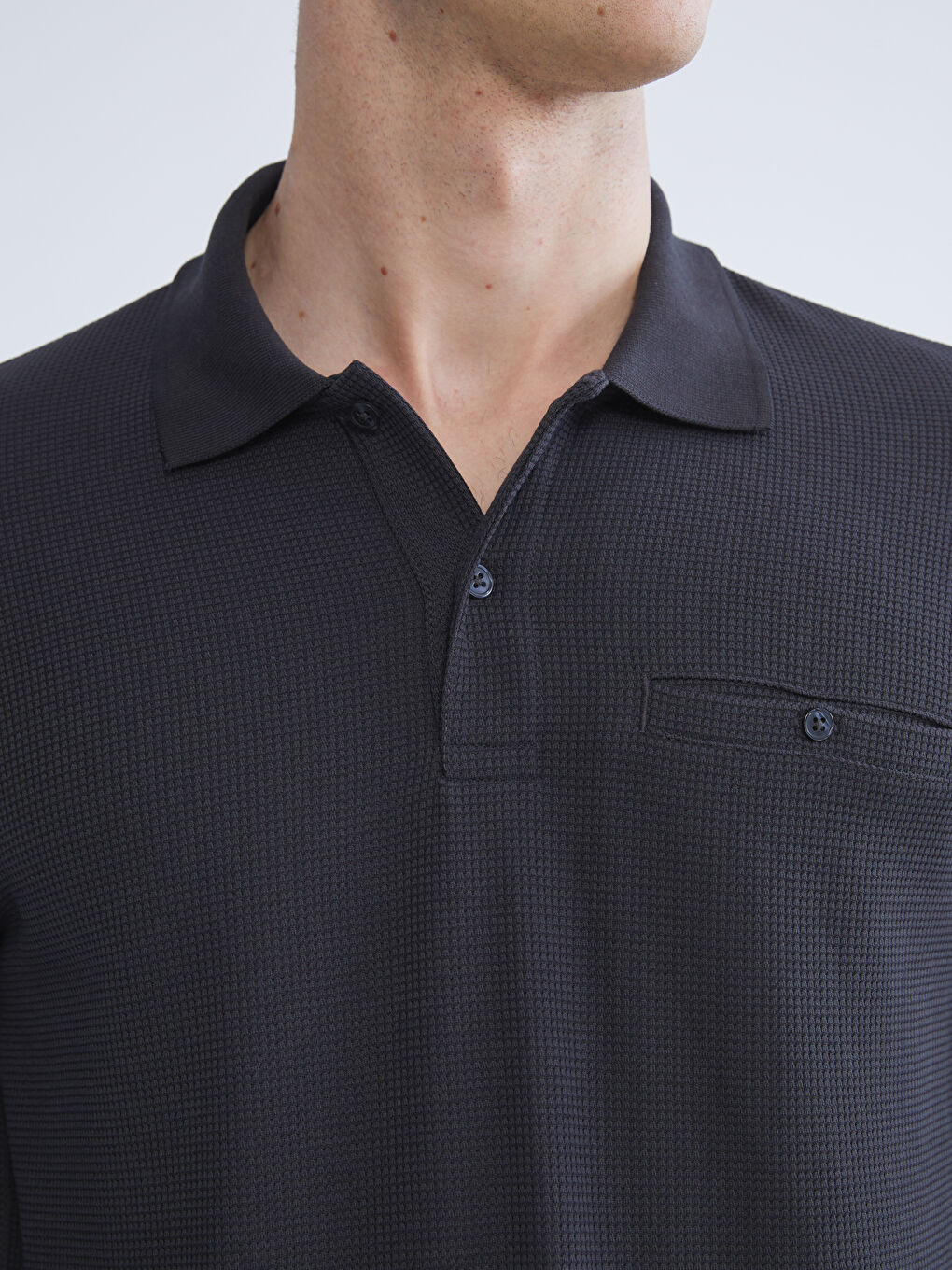 Antrasit Polo Yaka Uzun Kollu Erkek Sweatshirt-4