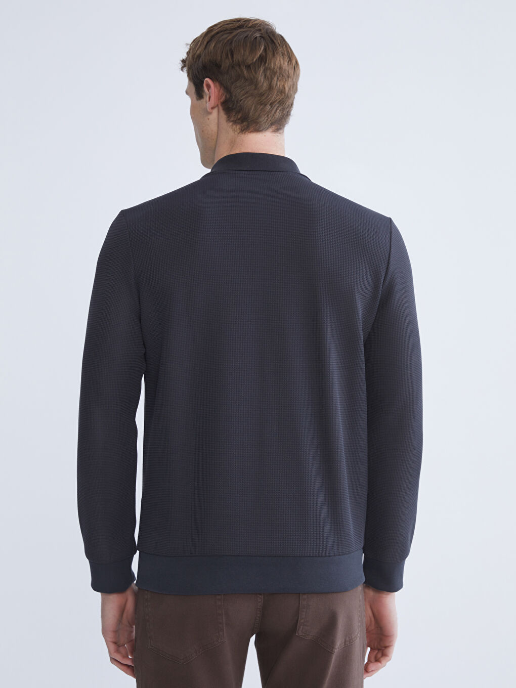 Antrasit Polo Yaka Uzun Kollu Erkek Sweatshirt-6