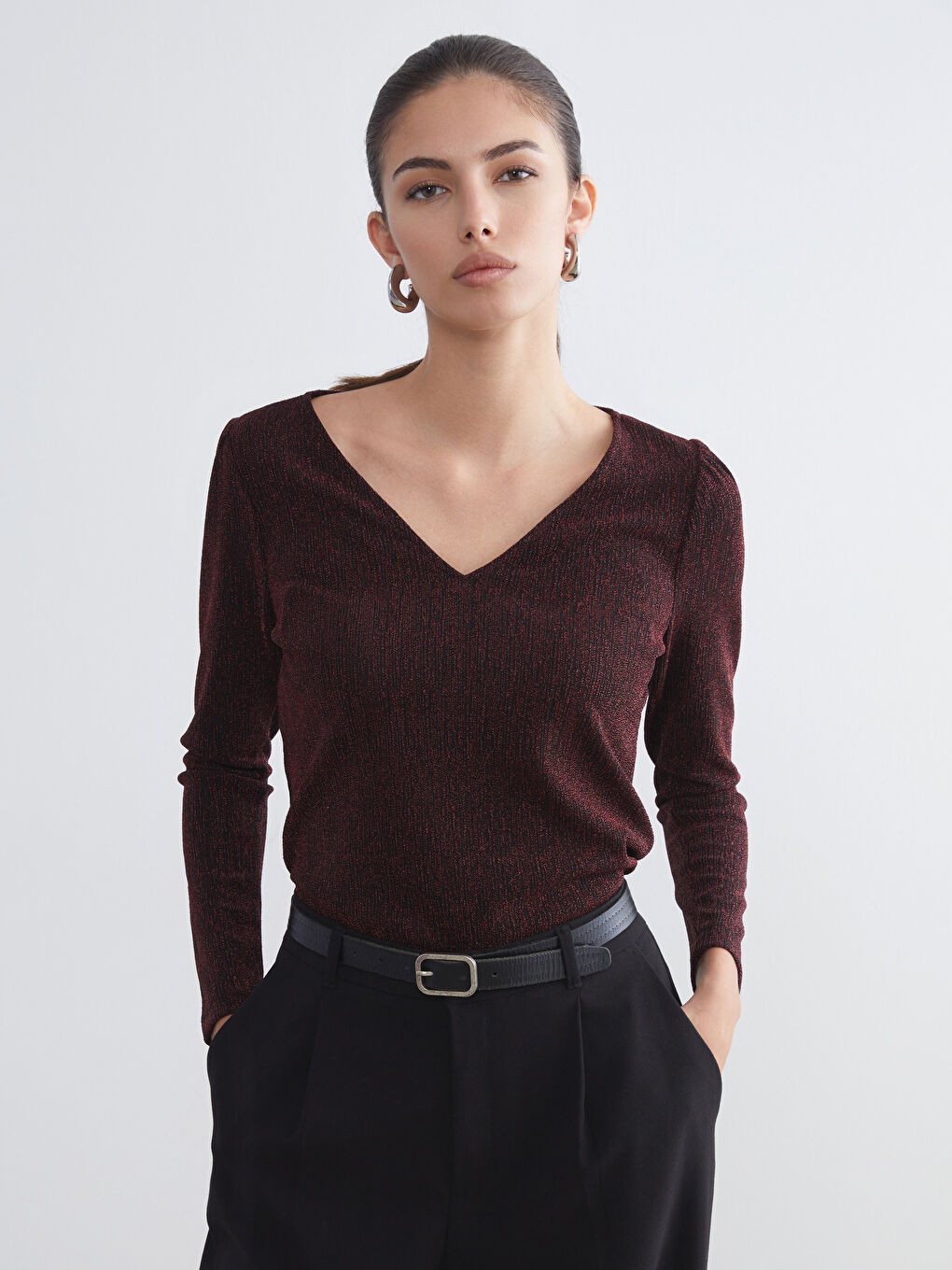 Bluza sa V izrezom, teksturirana