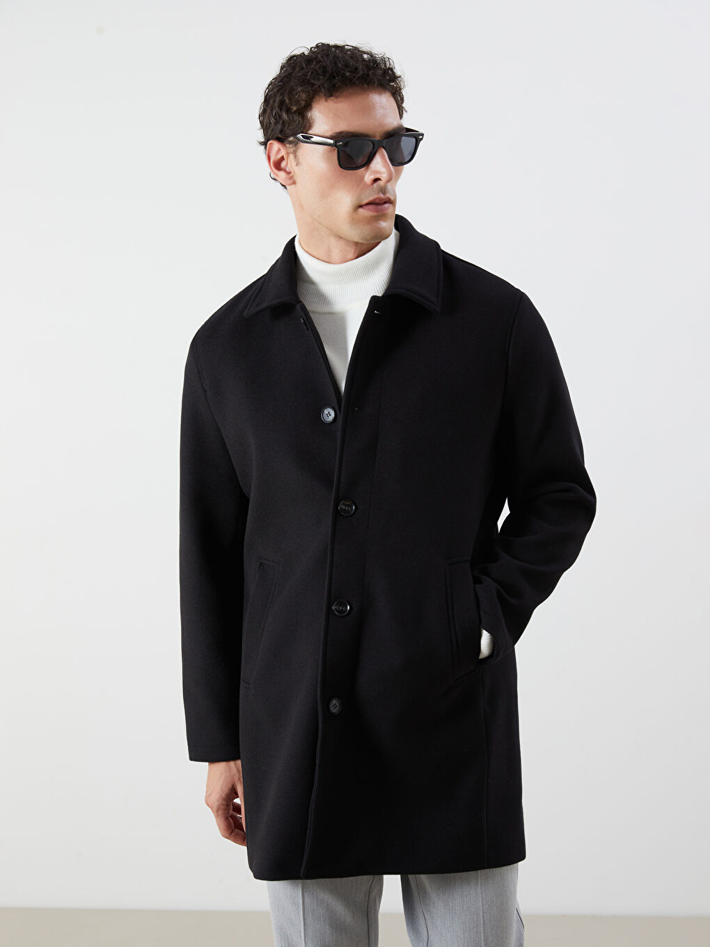 Стандартное Однотонное Мужское Каше Пальто