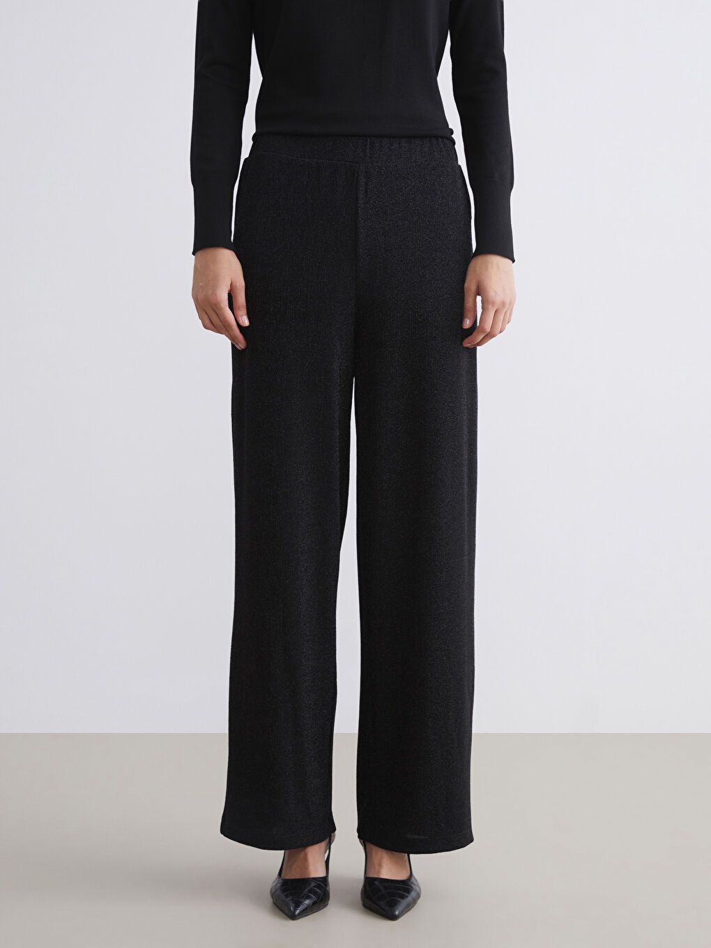 Elasticated Waist Shiny Look Women's Trousers-1