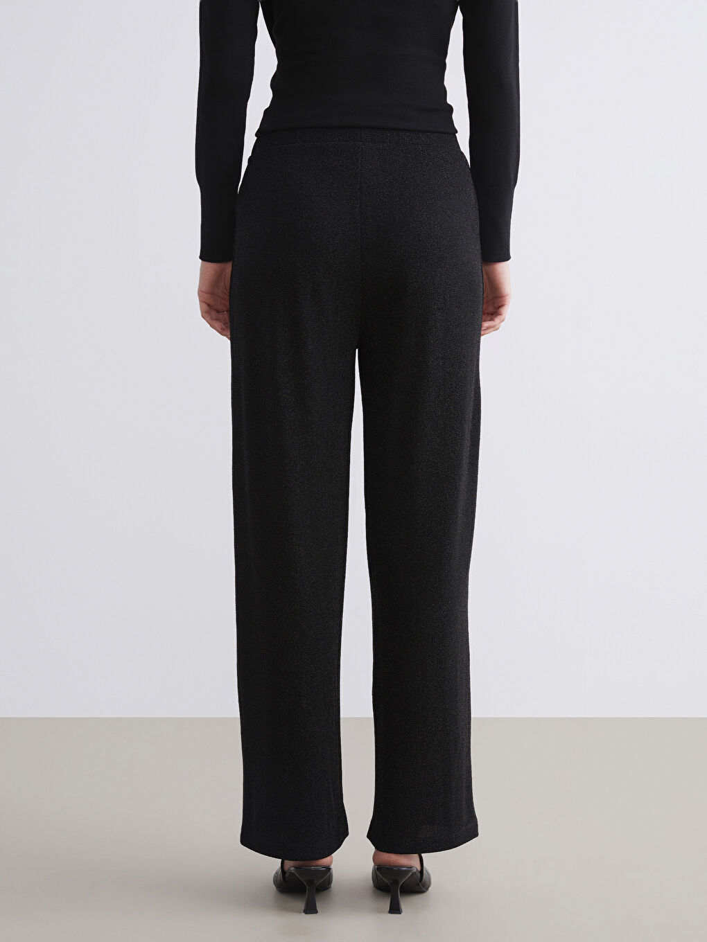 Elasticated Waist Shiny Look Women's Trousers-3