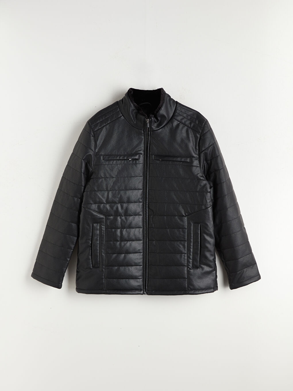 بالطو جلد صناعي بياقة قميص عادي للرجال