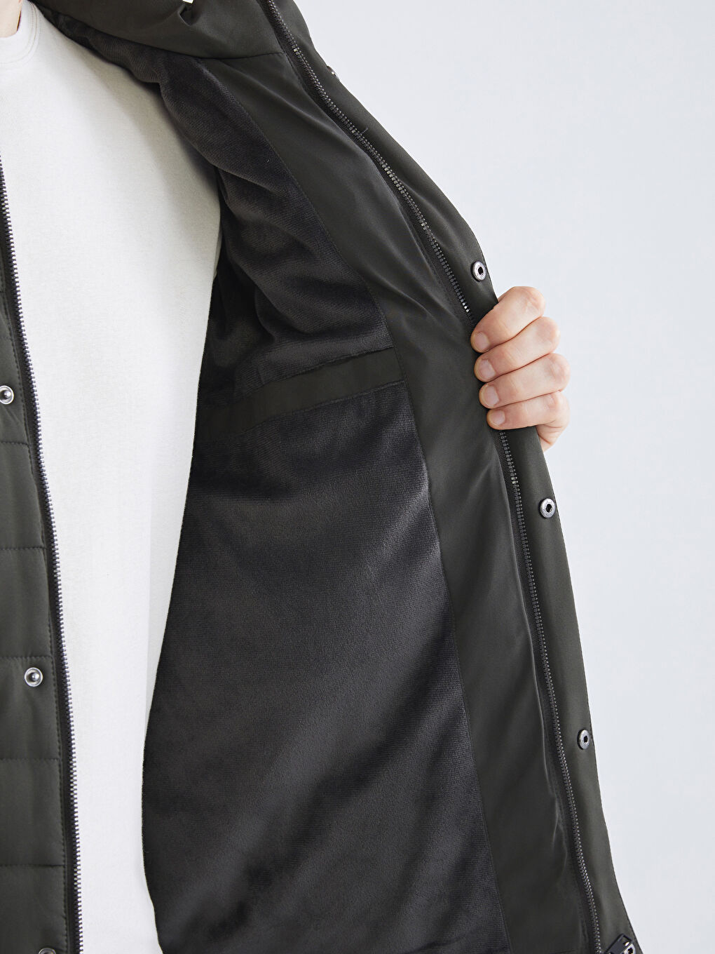 Haki Standart Kalıp Dik Yaka Erkek Şişme Mont-3