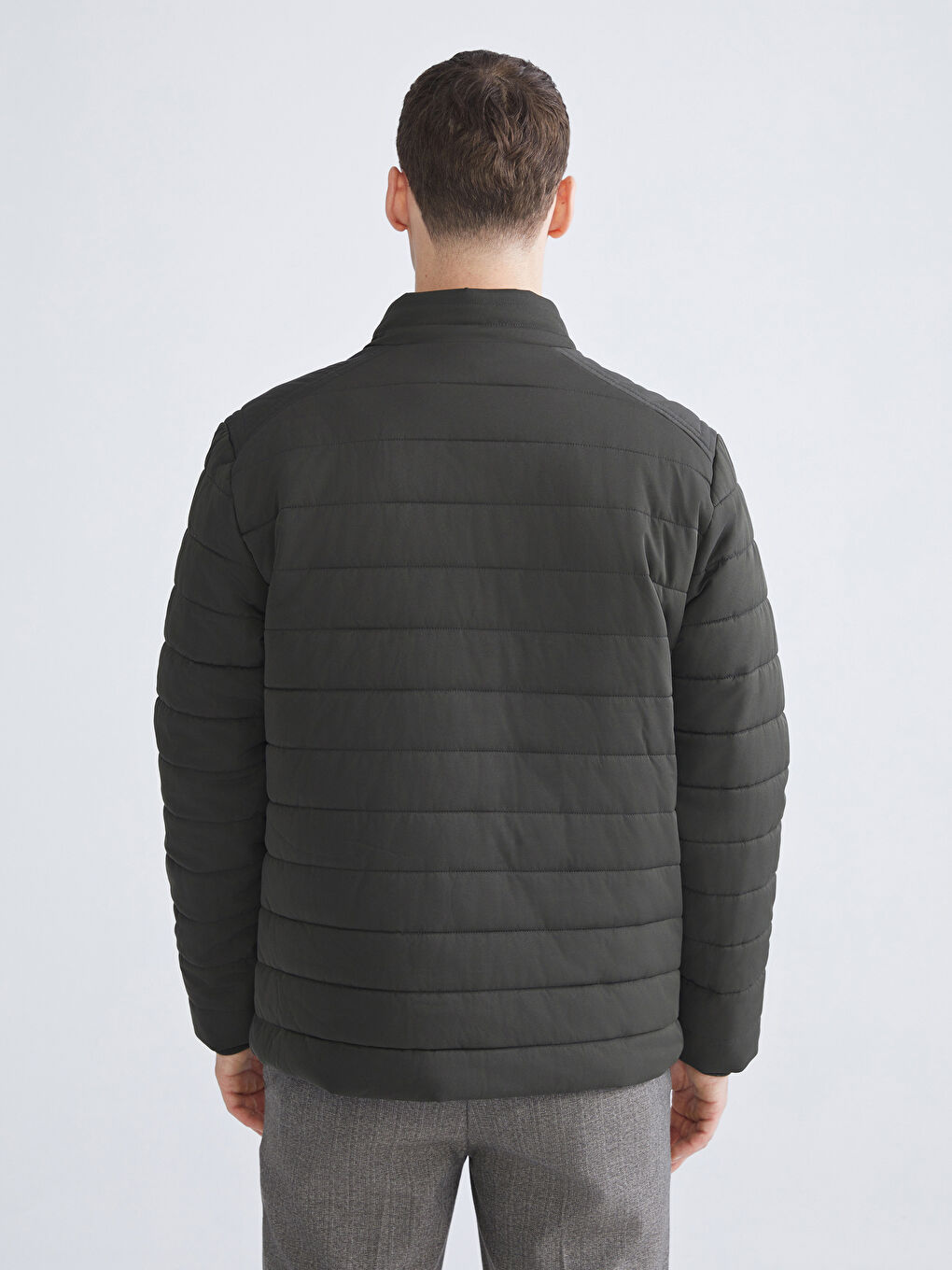 Haki Standart Kalıp Dik Yaka Erkek Şişme Mont-4