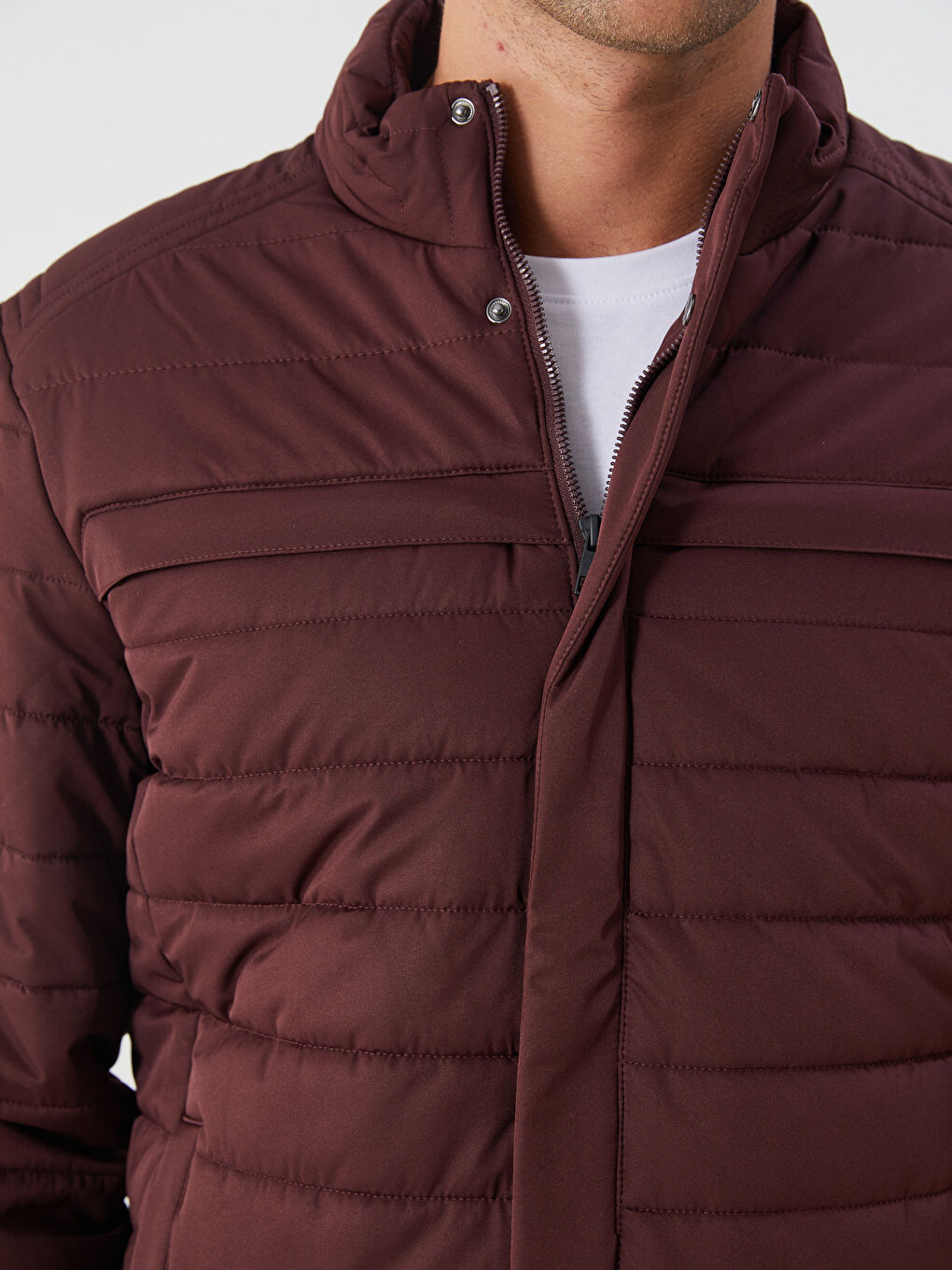 Bordo Standart Kalıp Dik Yaka Erkek Şişme Mont-2