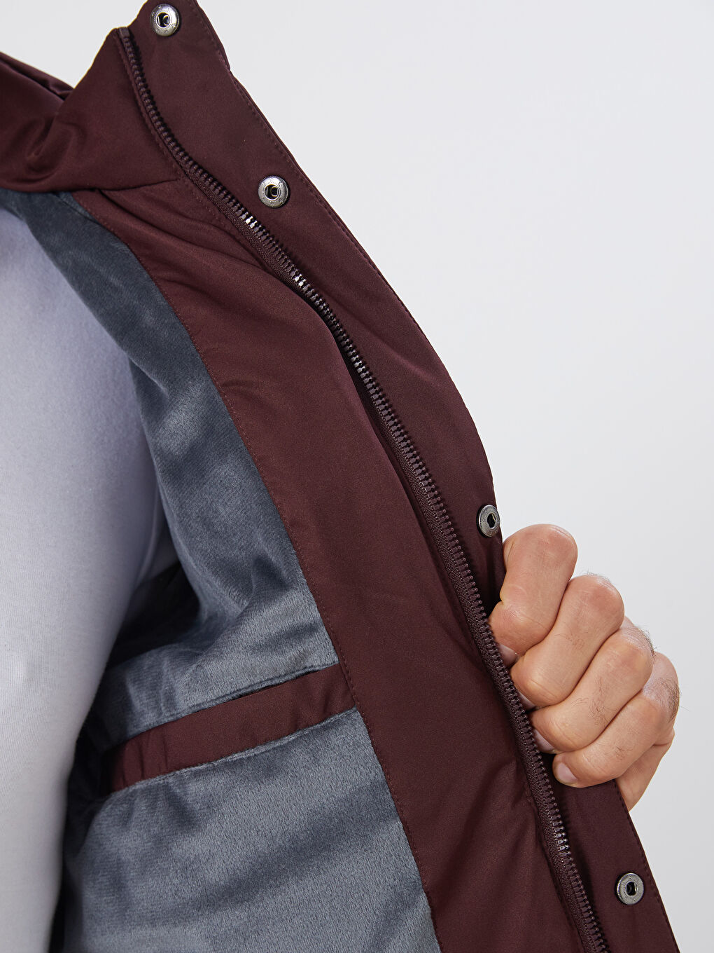 Bordo Standart Kalıp Dik Yaka Erkek Şişme Mont-3