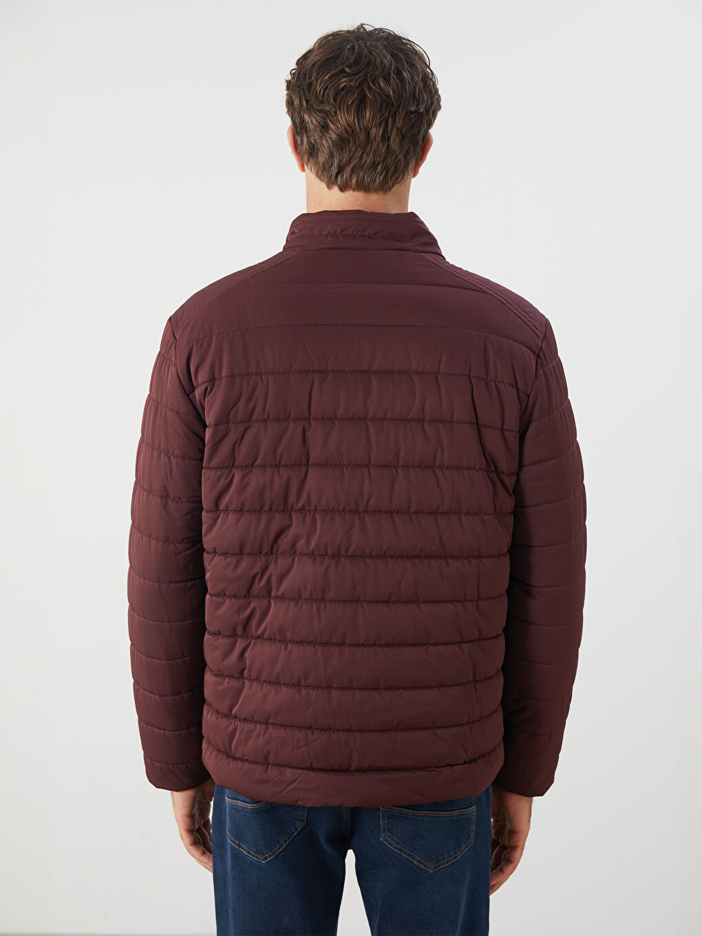 Bordo Standart Kalıp Dik Yaka Erkek Şişme Mont-4