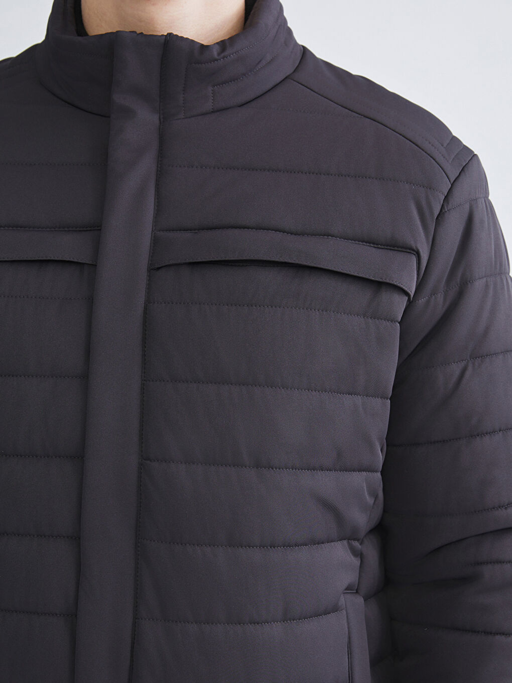 Antrasit Standart Kalıp Dik Yaka Erkek Şişme Mont-2