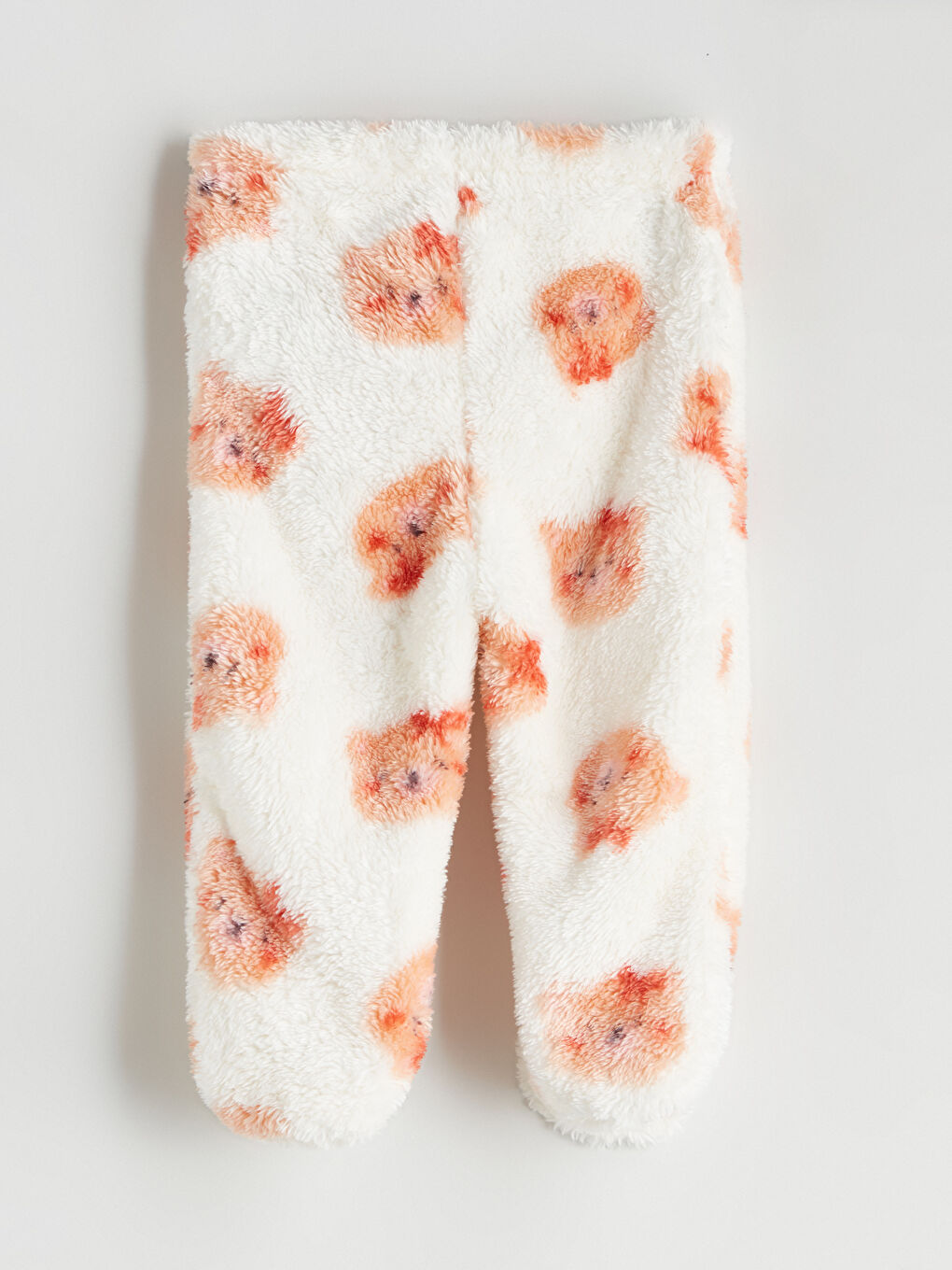 Ekru Kız Bebek Beli Lastikli Pelüş Patikli Pantolon-1