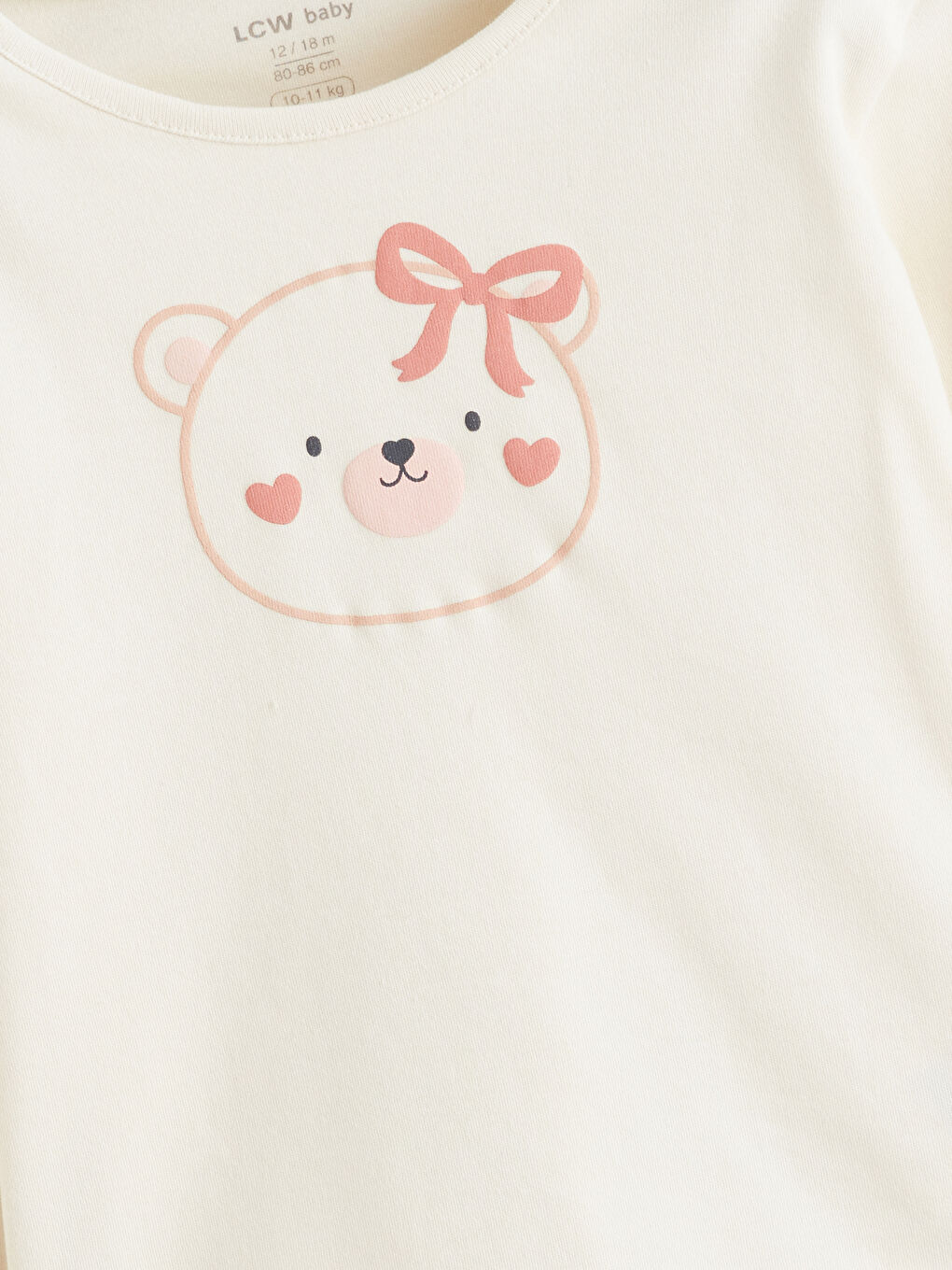 Ekru Ayı Teddy Baskılı Kız Bebek Tişört-2