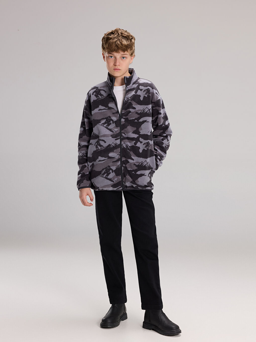 Antrasit Dik Yaka Erkek Çocuk Polar Hırka-1