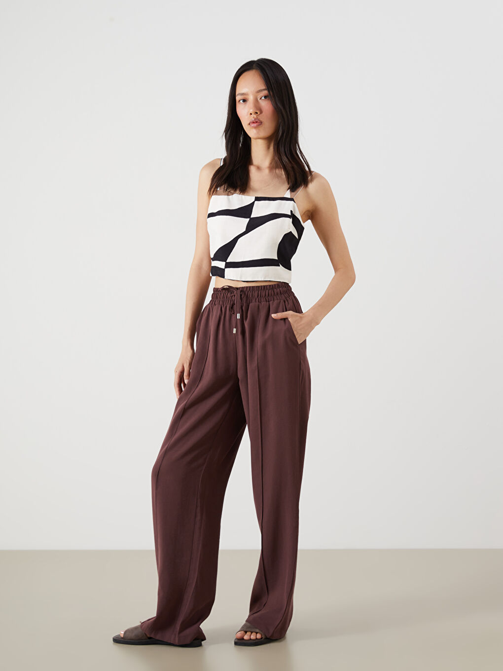 Elastic Waist Wide Leg Women's Trousers-1
