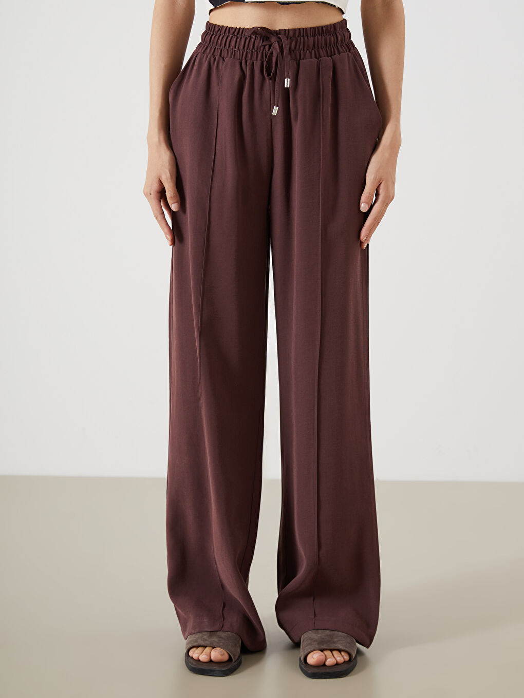 Elastic Waist Wide Leg Women's Trousers-2