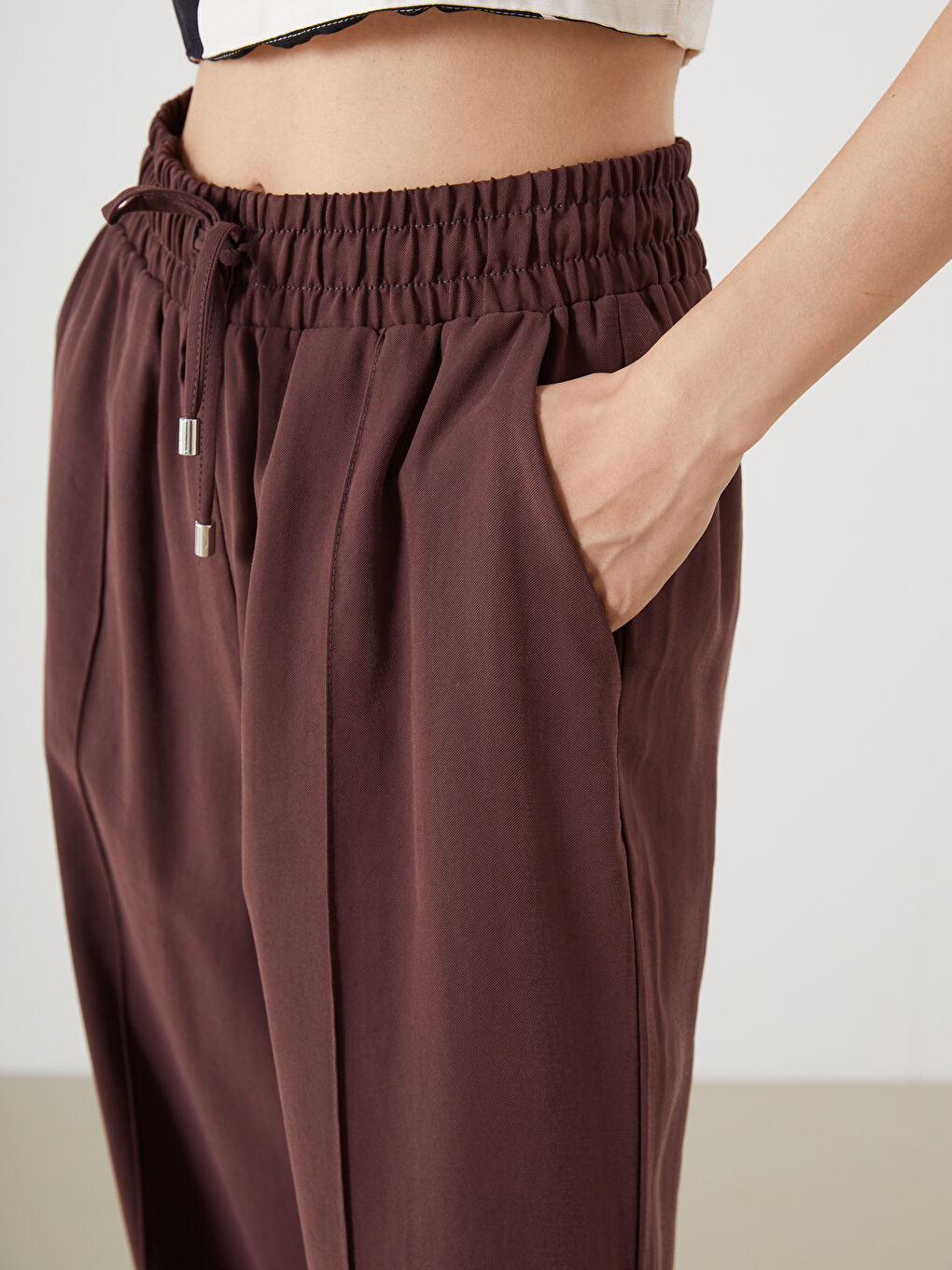 Elastic Waist Wide Leg Women's Trousers-4