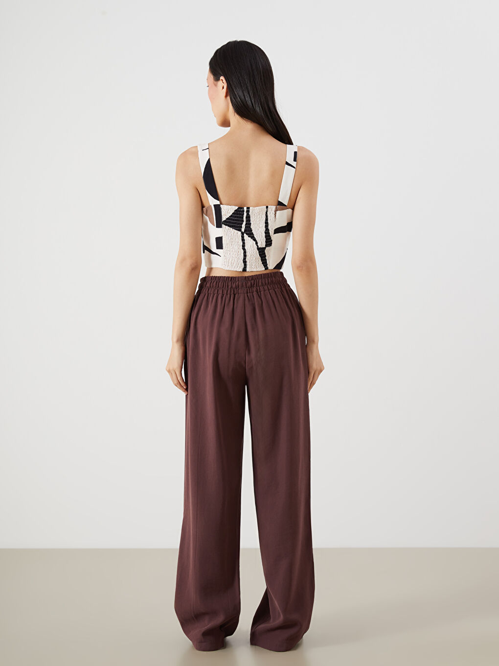 Elastic Waist Wide Leg Women's Trousers-6