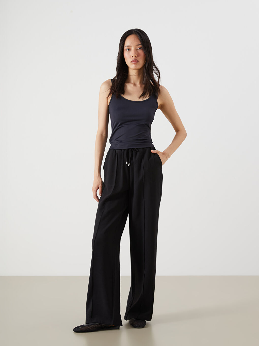 Elastic Waist Wide Leg Women's Trousers-1