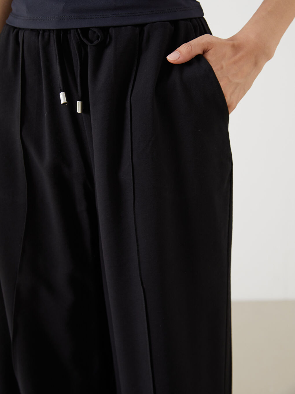 Elastic Waist Wide Leg Women's Trousers-4