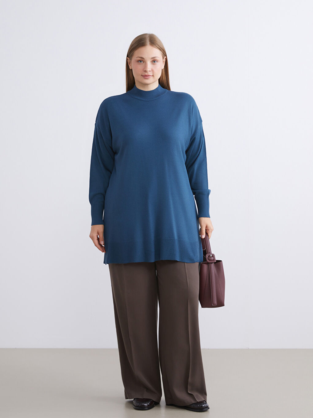 Funnel Neck Women's Knitwear Tunic-7