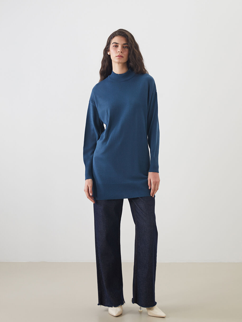 Funnel Neck Women's Knitwear Tunic-4