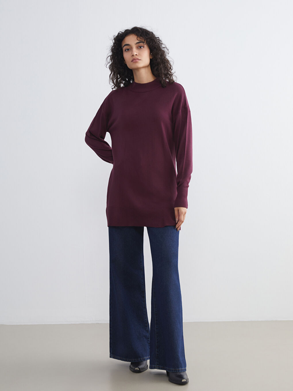 Tunique en Tricot à Col Cheminée pour Femmes-3