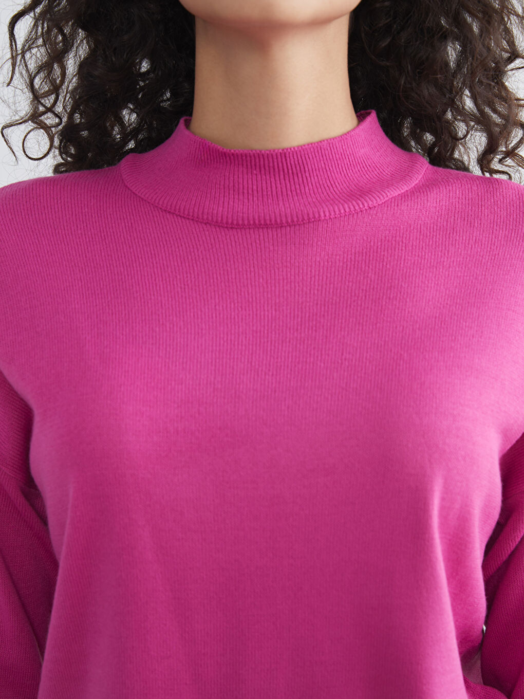 Fuşya Dik Yaka Kadın Triko Tunik-3