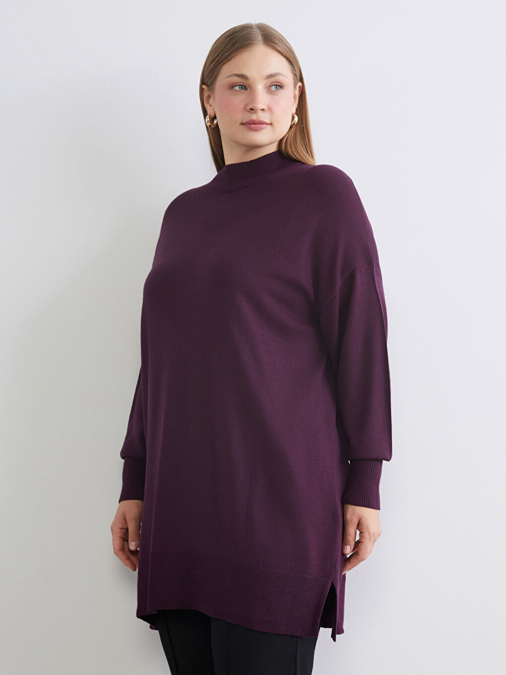 Funnel Neck Women's Knitwear Tunic-1