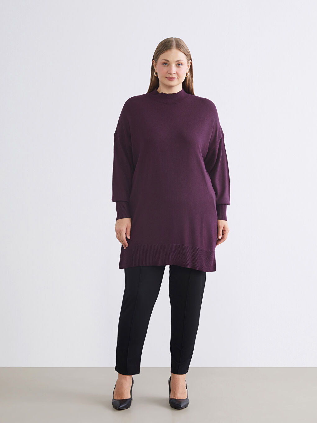 Funnel Neck Women's Knitwear Tunic-5