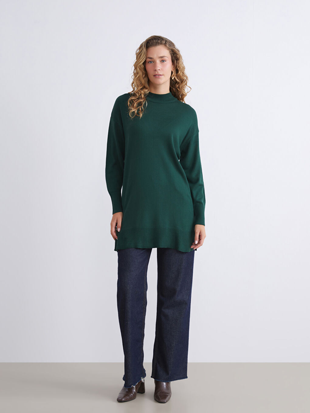 Funnel Neck Women's Knitwear Tunic-3