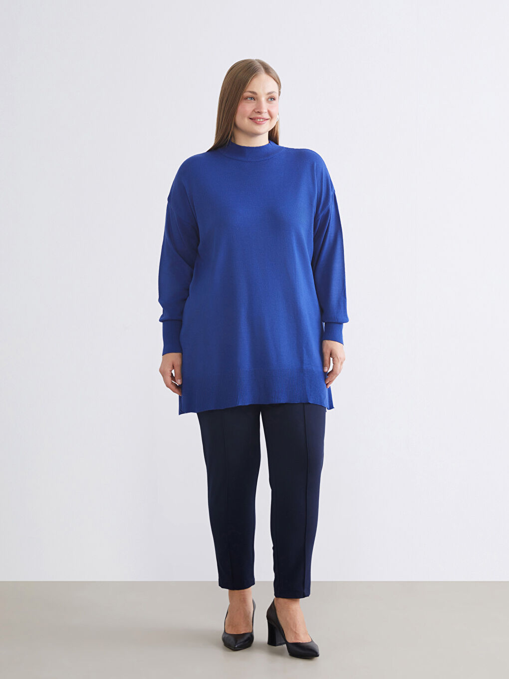 Funnel Neck Women's Knitwear Tunic-5