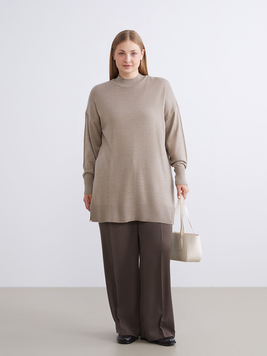 Funnel Neck Women's Knitwear Tunic-7