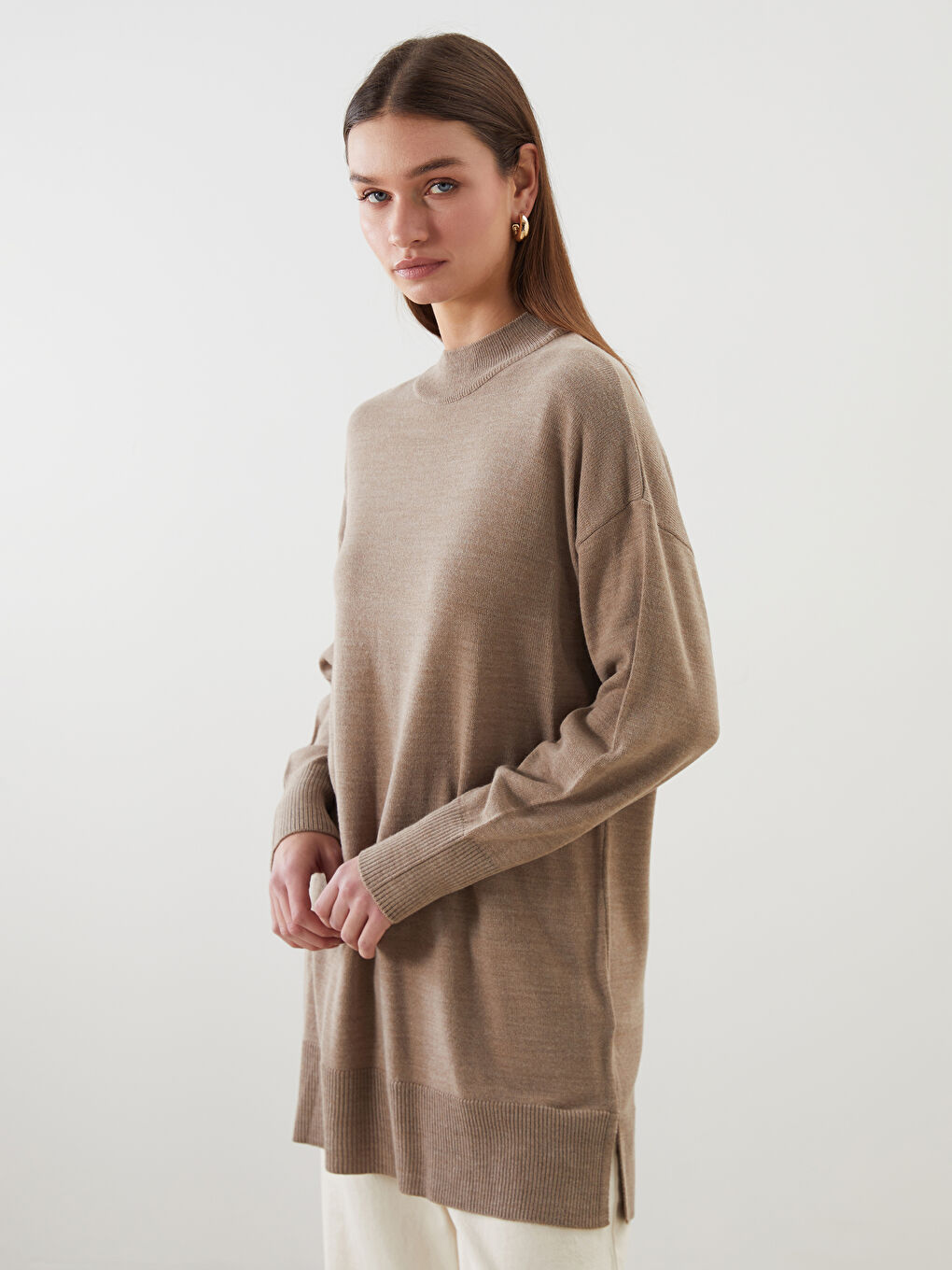 Funnel Neck Women's Knitwear Tunic