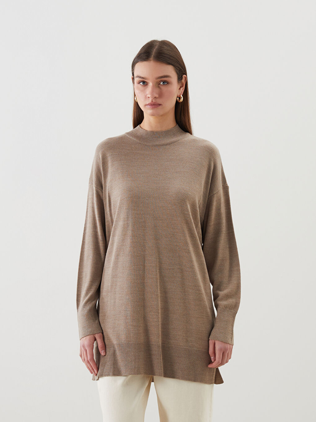 Funnel Neck Women's Knitwear Tunic-4