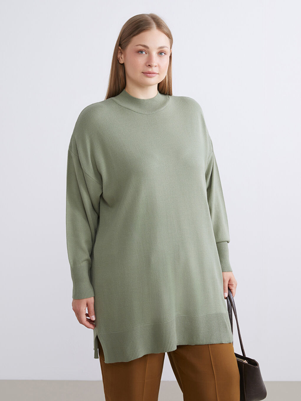 Funnel Neck Women's Knitwear Tunic-2