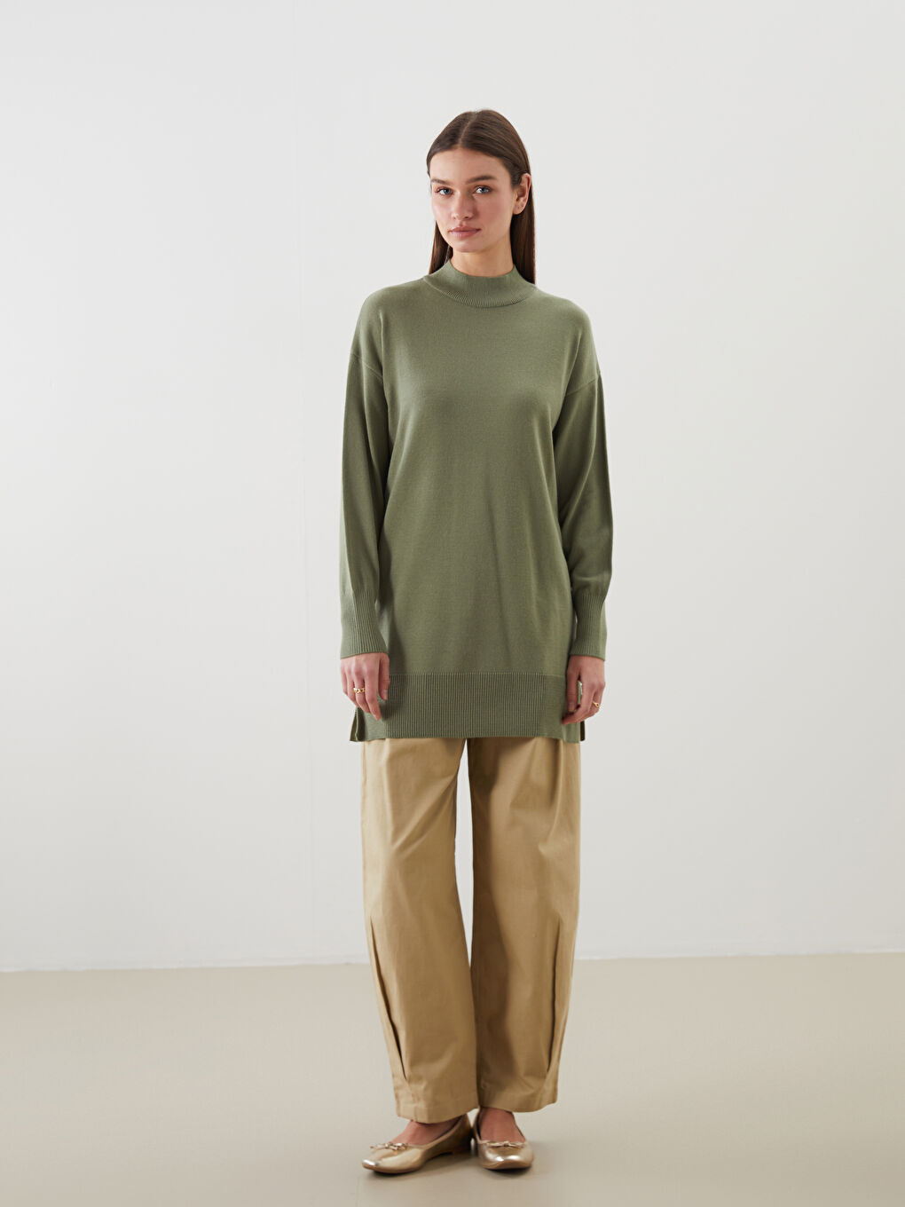 Funnel Neck Women's Knitwear Tunic-4