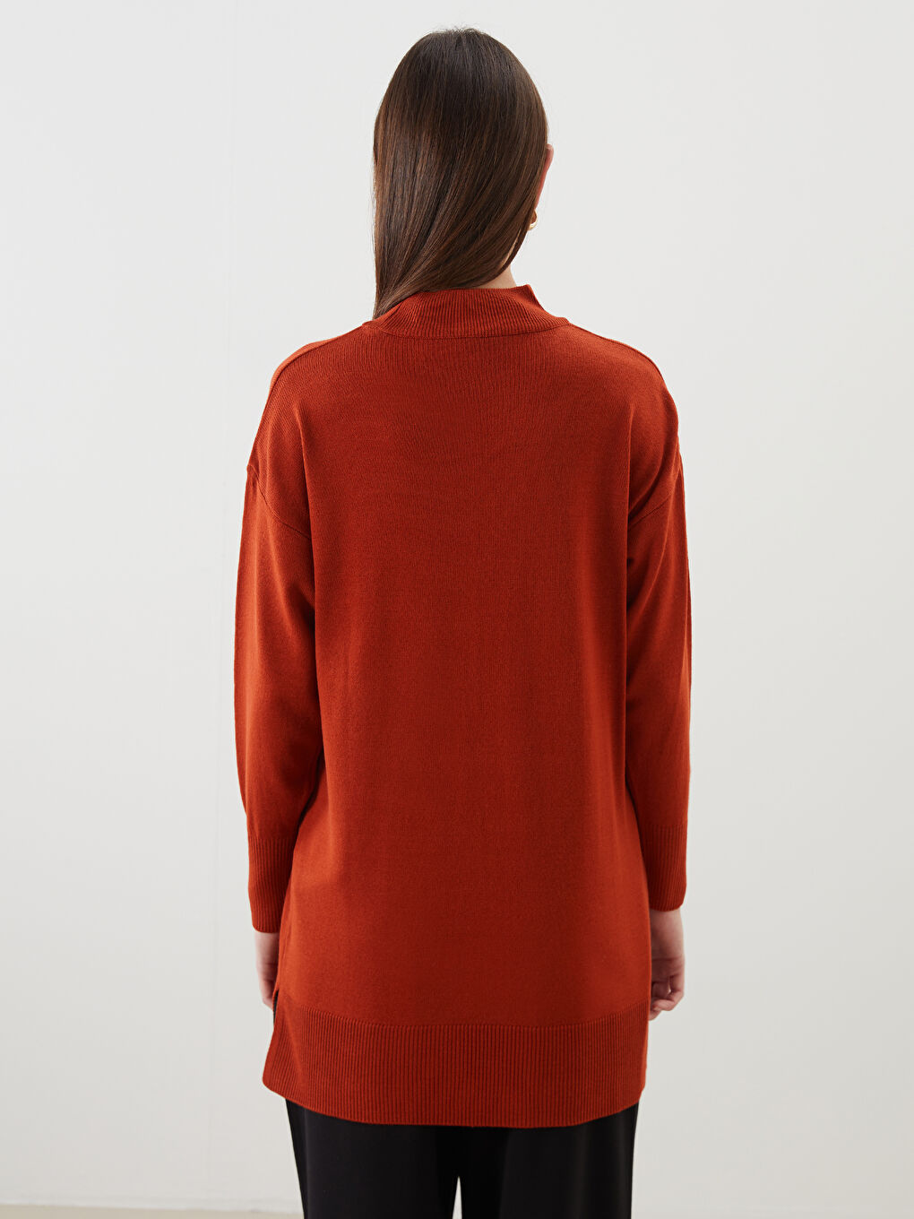 Turuncu Dik Yaka Kadın Triko Tunik-4