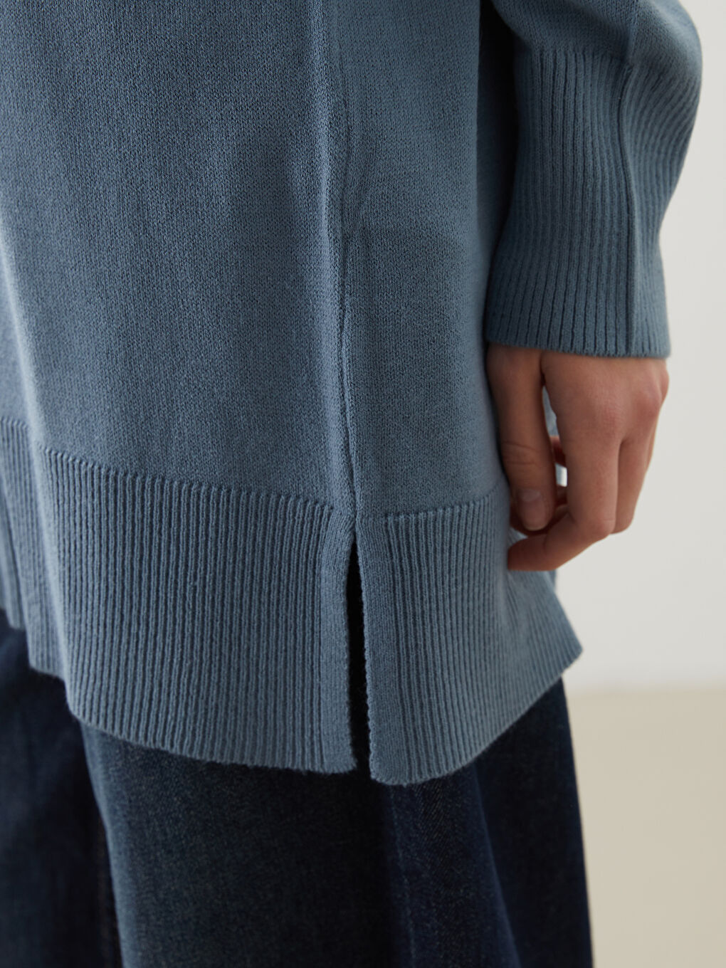 Mavi Dik Yaka Kadın Triko Tunik-2