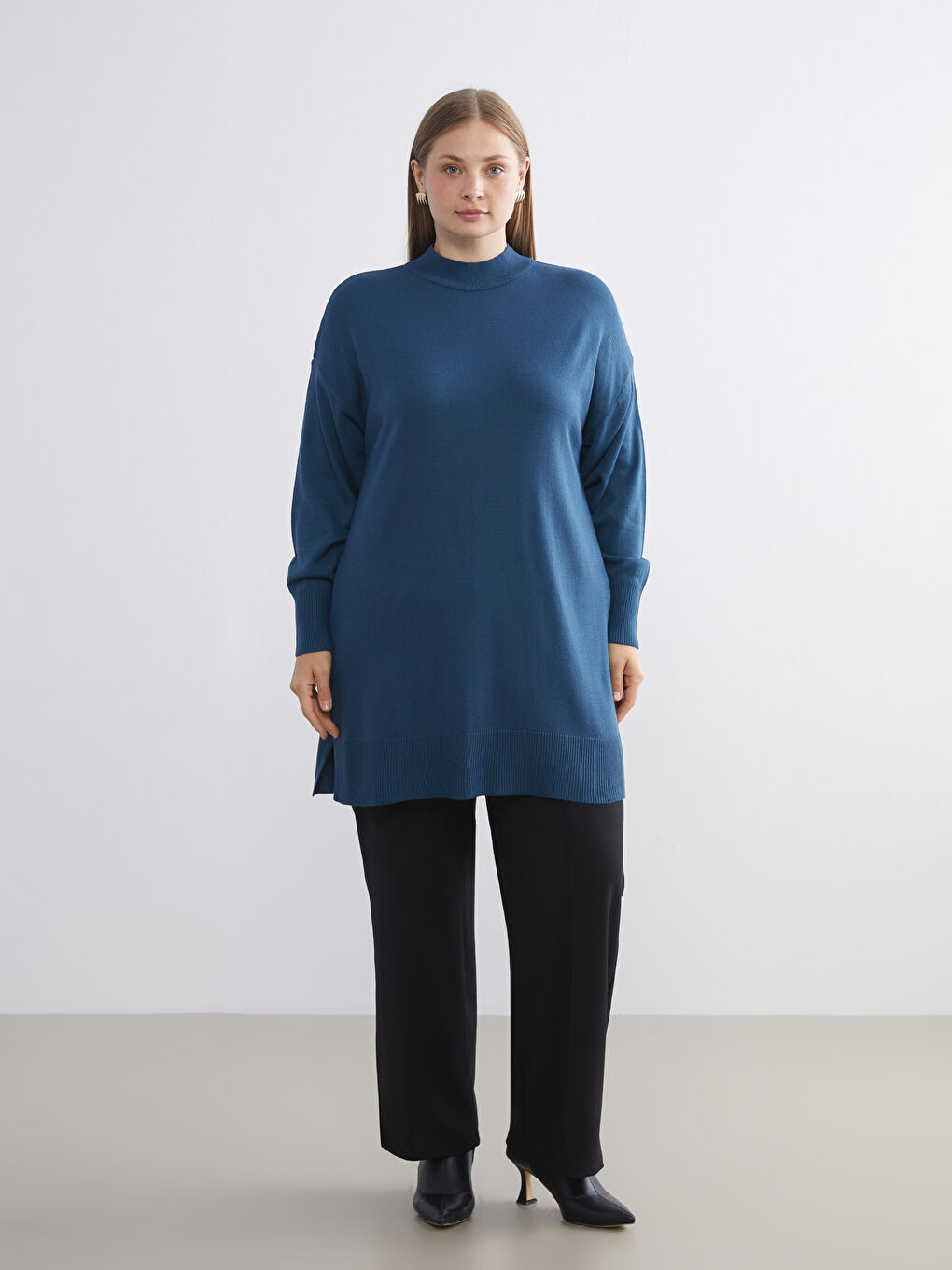 Funnel Neck Women's Knitwear Tunic-3