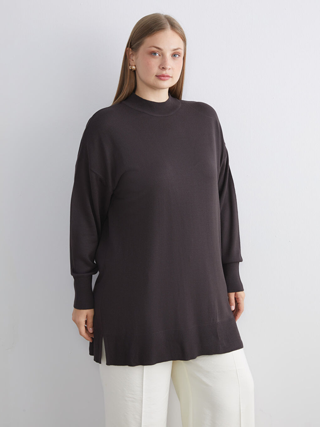 Funnel Neck Women's Knitwear Tunic-1