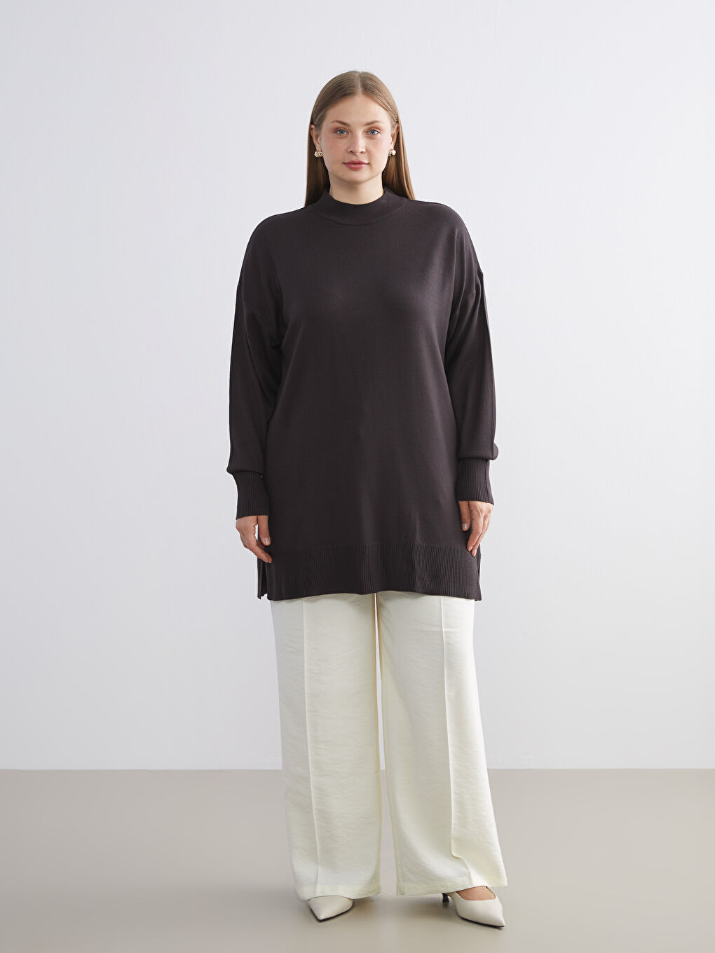 Funnel Neck Women's Knitwear Tunic-2