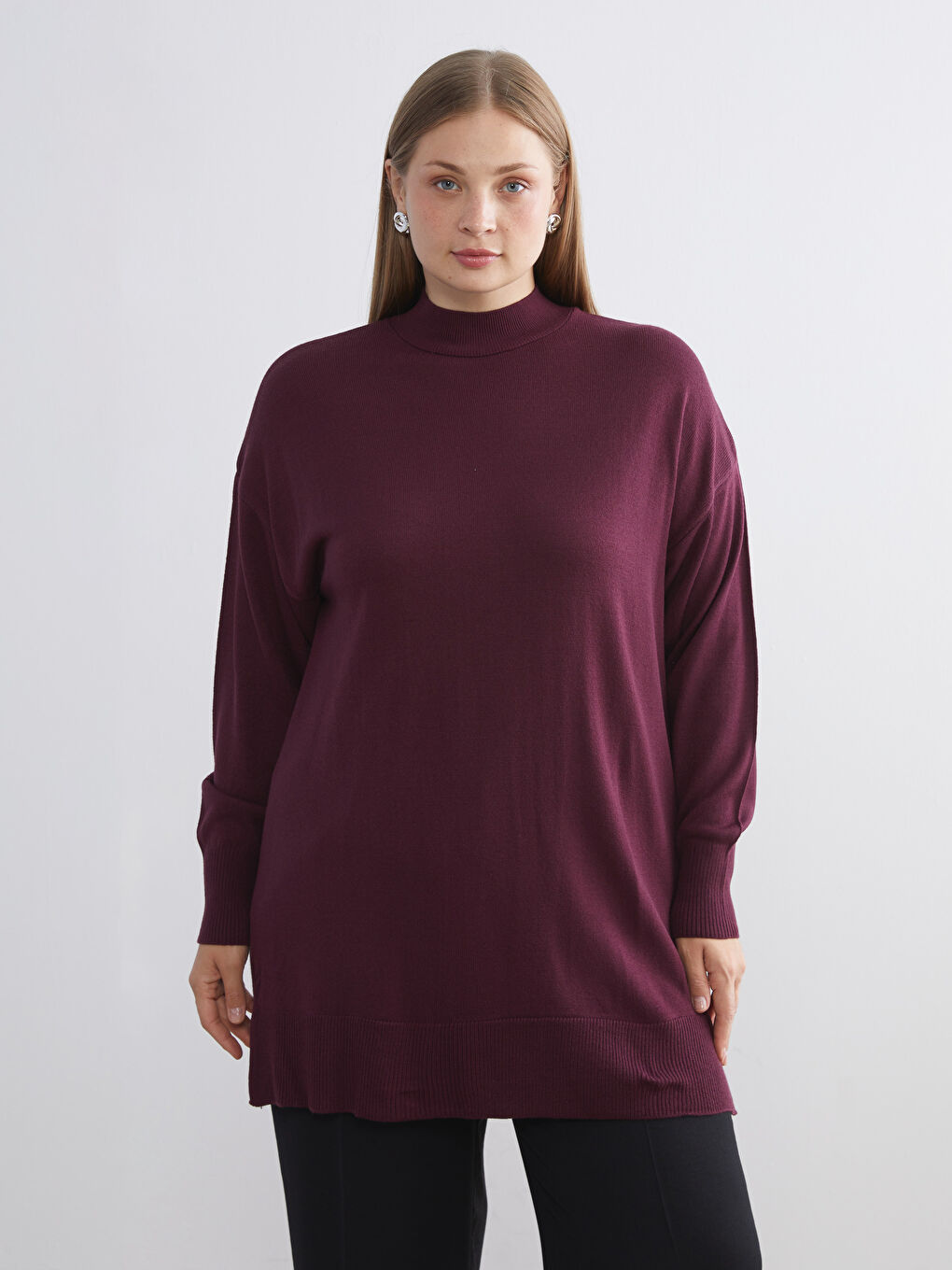 Tunique en Tricot à Col Cheminée pour Femmes-1