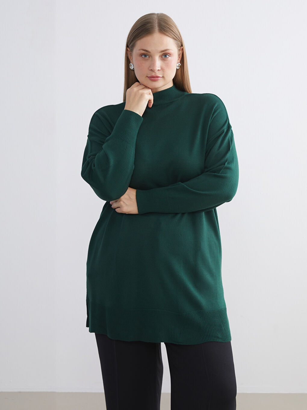 Funnel Neck Women's Knitwear Tunic-1
