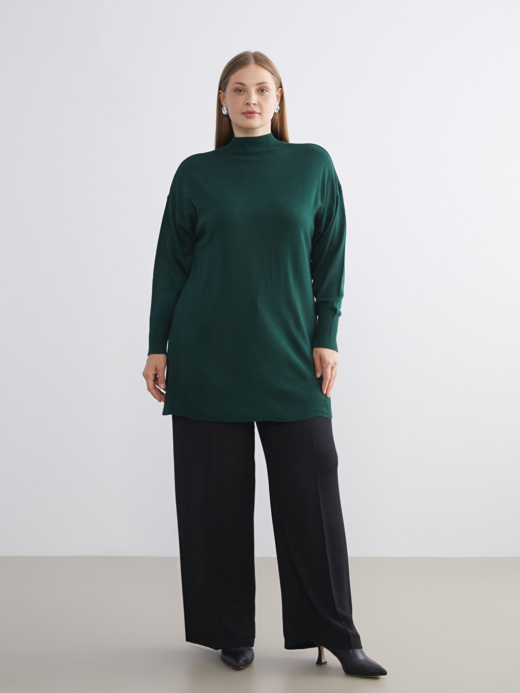 Funnel Neck Women's Knitwear Tunic-2
