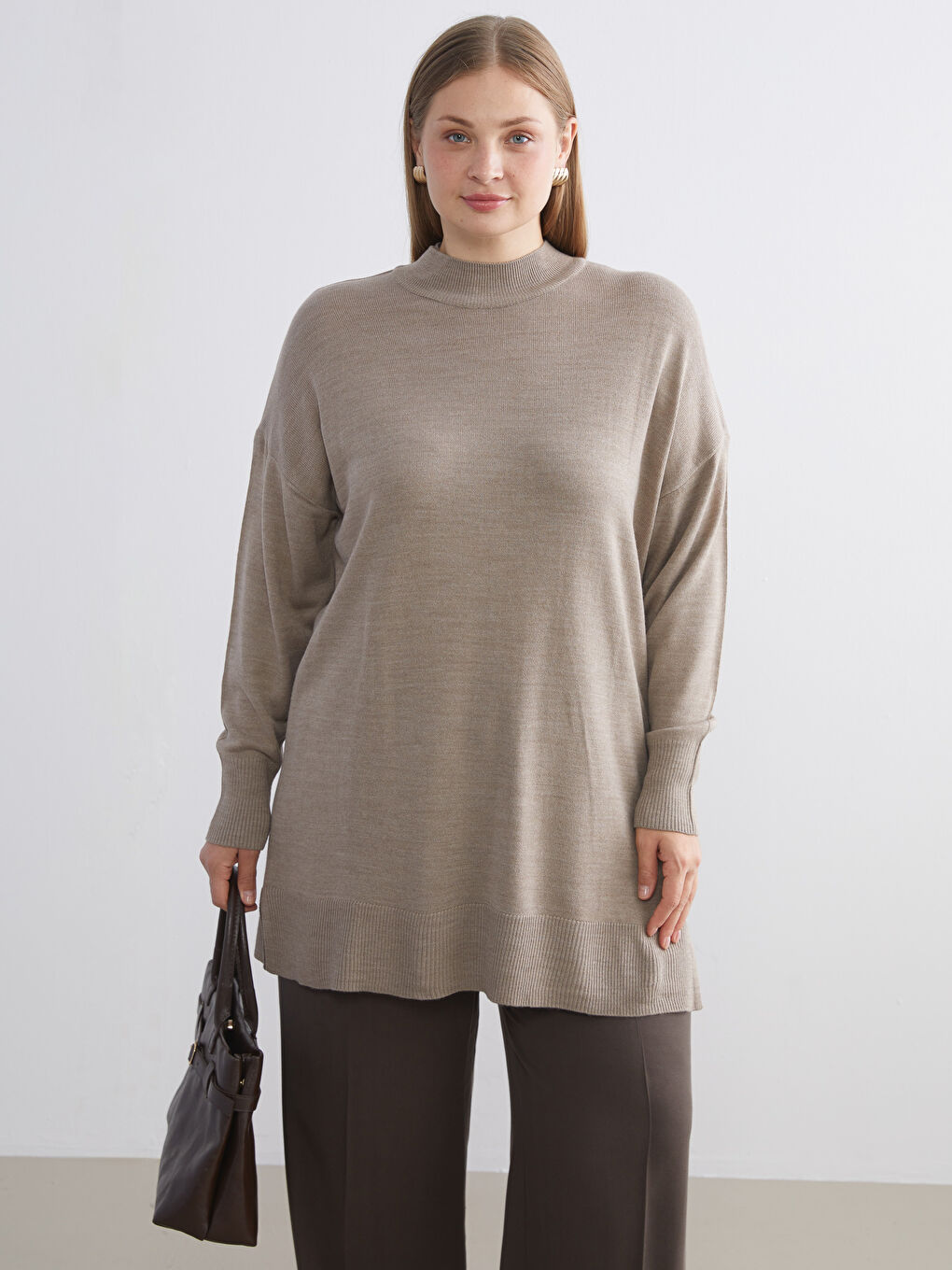 Funnel Neck Women's Knitwear Tunic-1