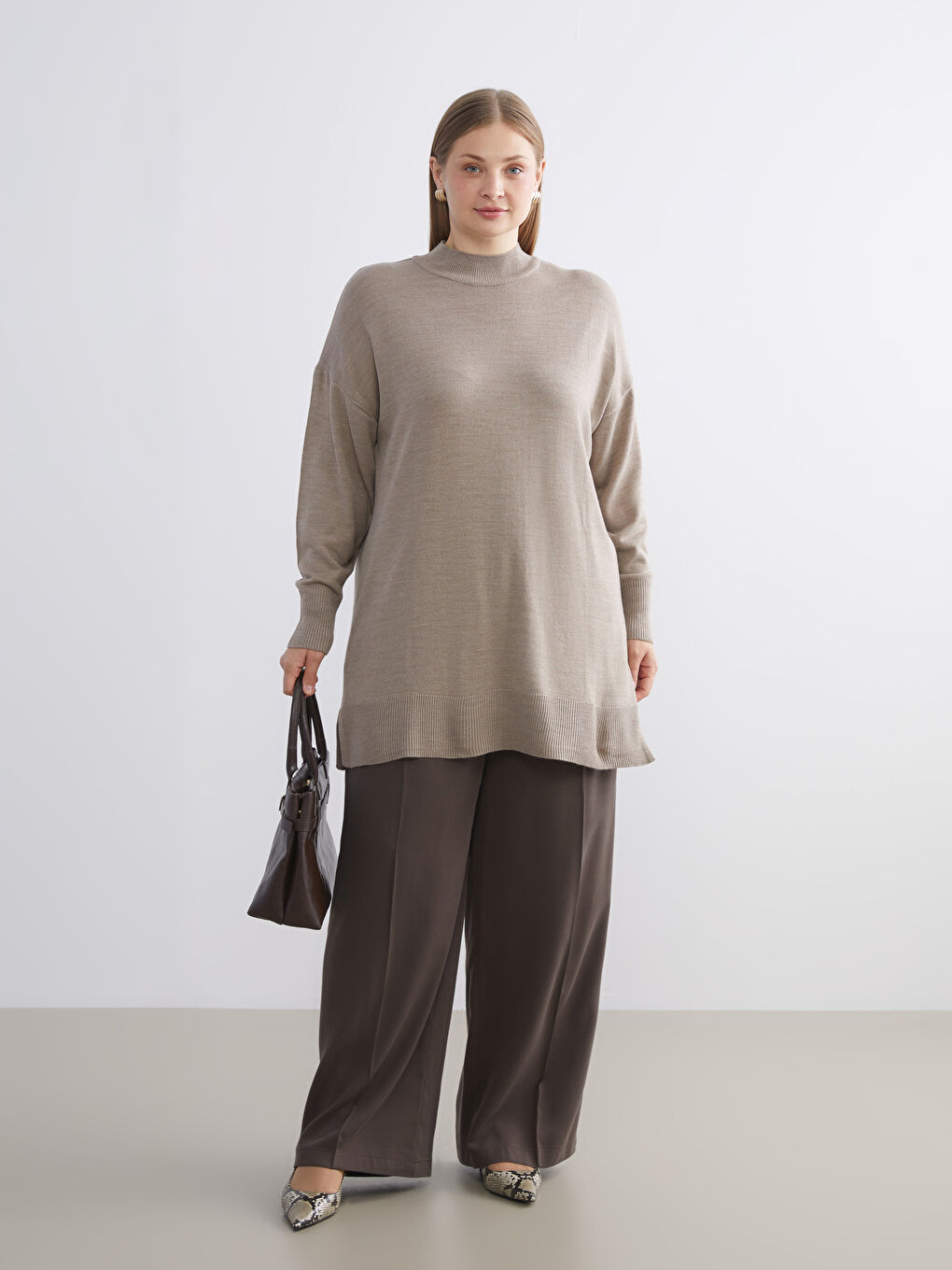 Funnel Neck Women's Knitwear Tunic-3