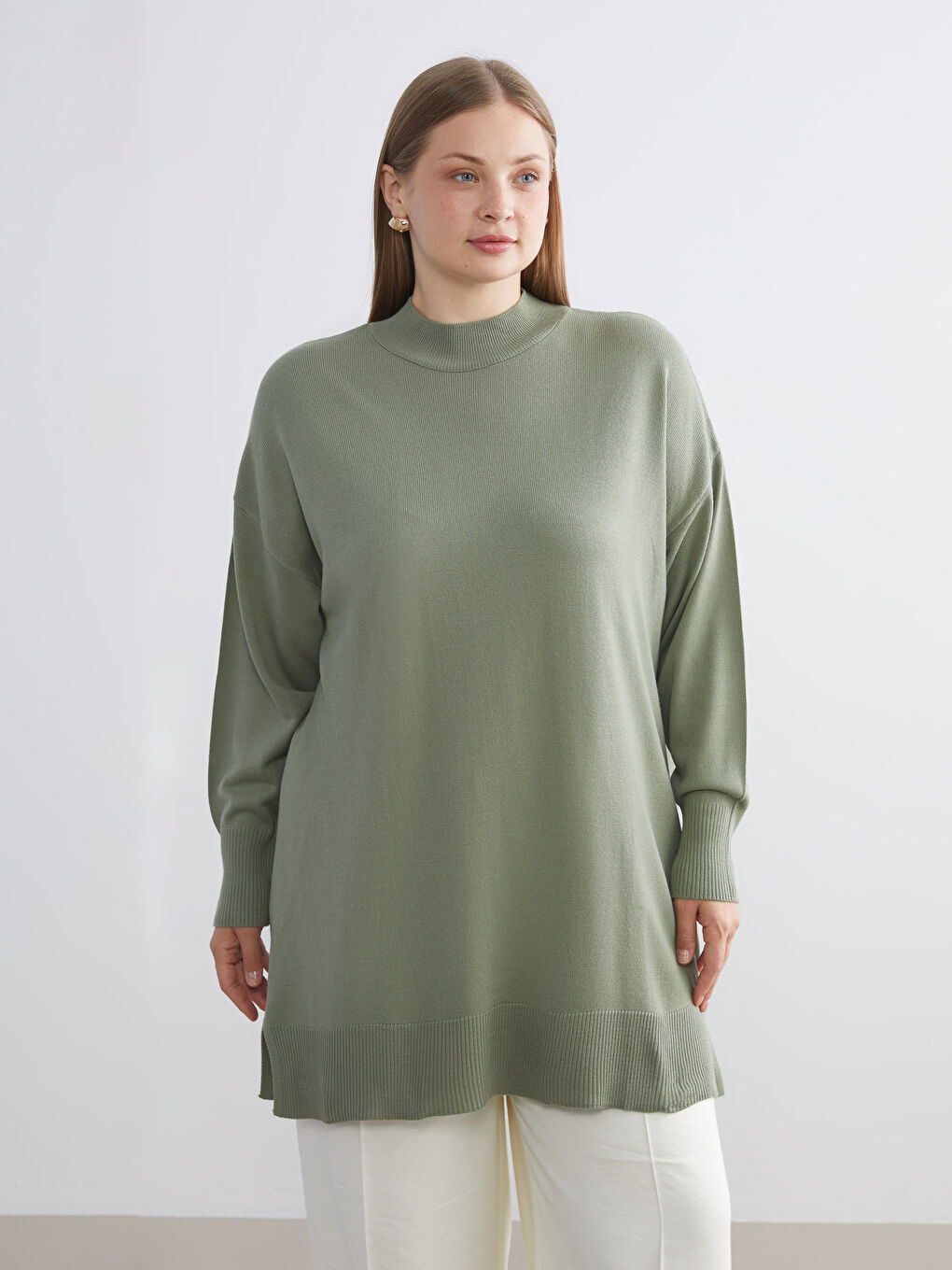 Funnel Neck Women's Knitwear Tunic-1