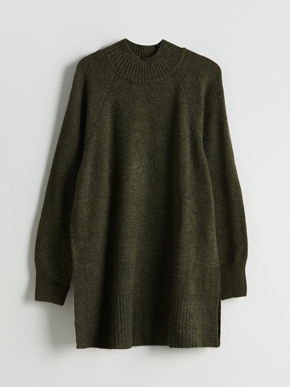 Haki Dik Yaka Oversize Kadın Triko Tunik-4