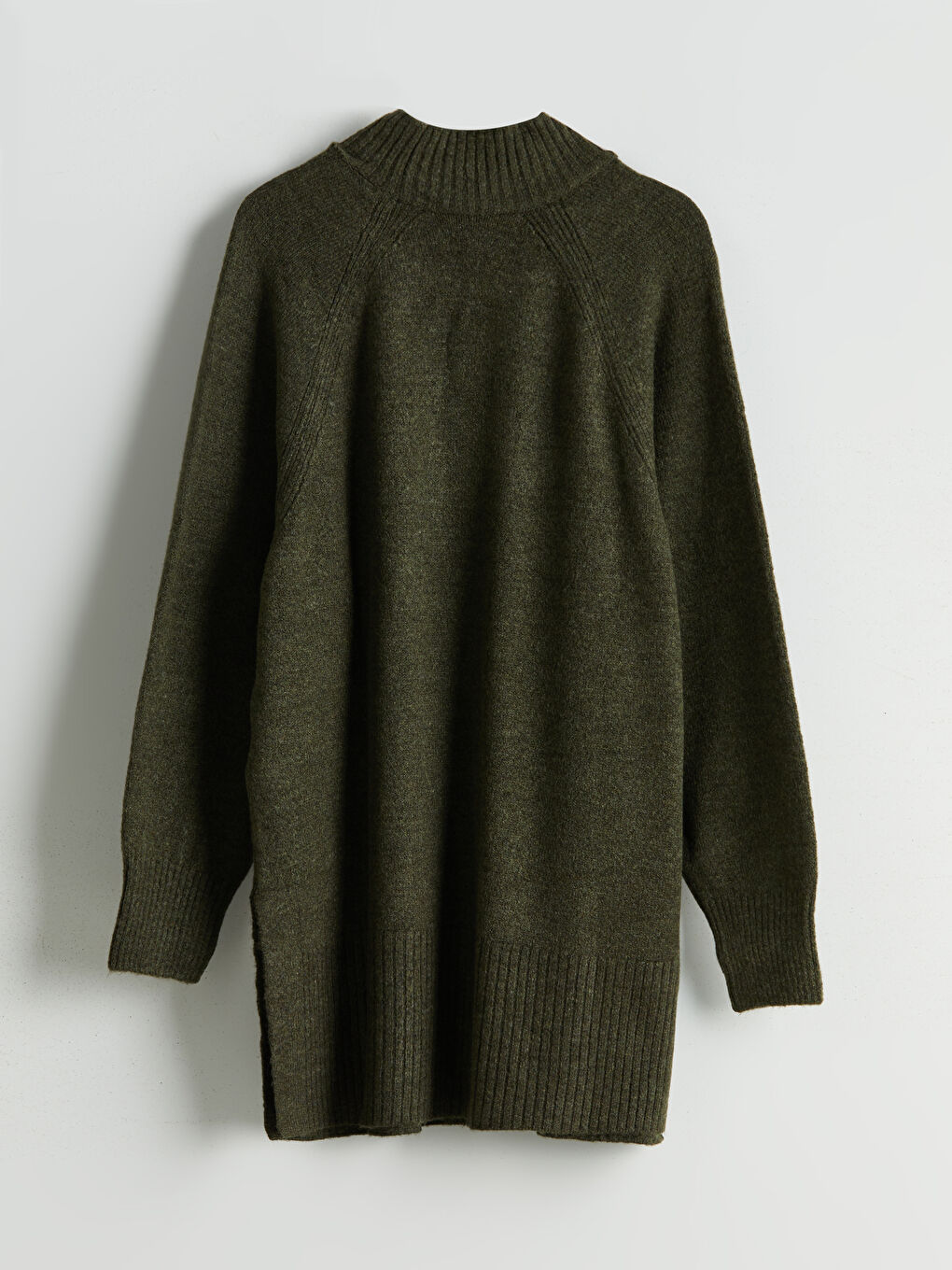 Haki Dik Yaka Oversize Kadın Triko Tunik-5